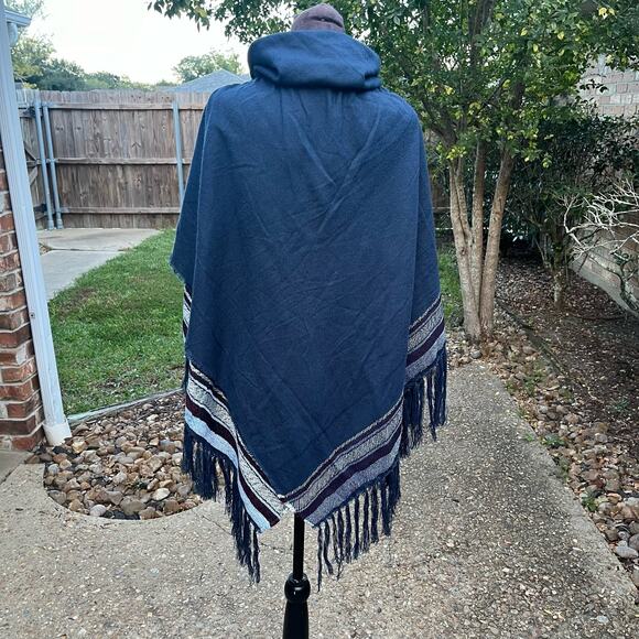 Accessory Street Acrylic Color Blocked Toggle Closure Ruana Poncho Navy - Picture 2 of 5